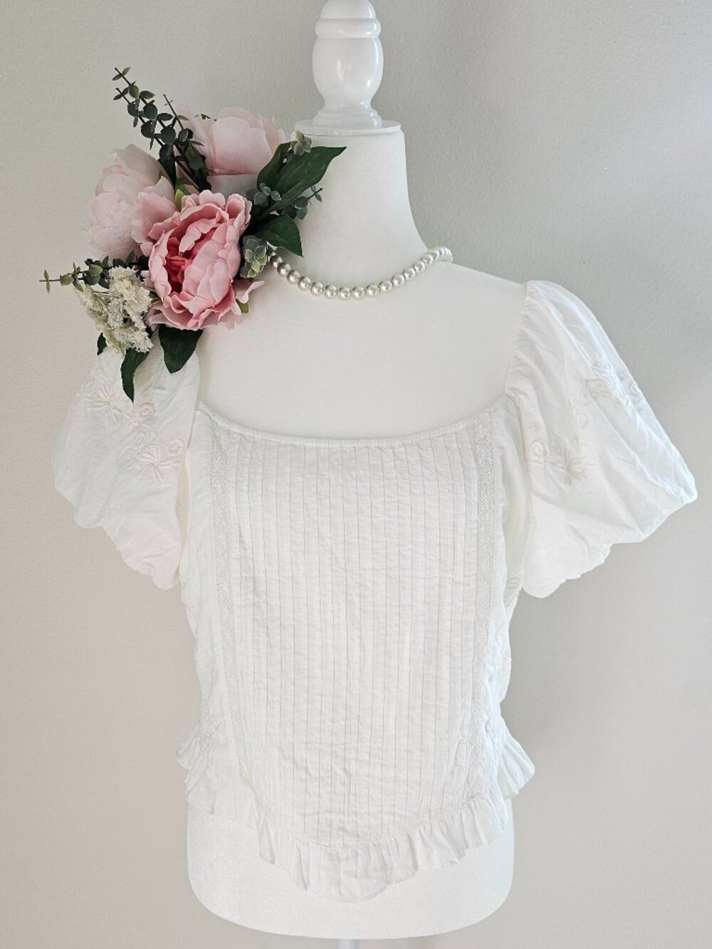 LoveShackFancy Breonna Top White Embroidered Puff Sleeve Blouse NWT Size 10